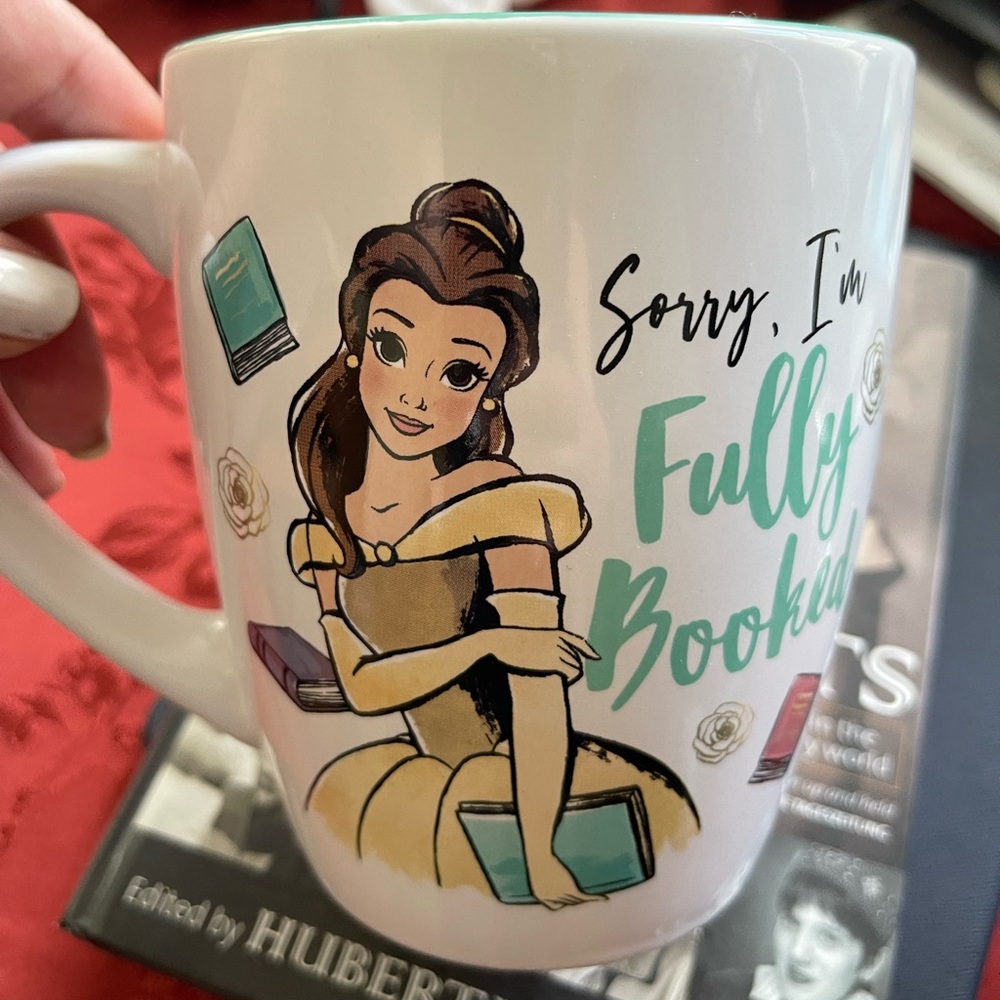 Disney Belle Large 25oz Mug. “Sorry, I’m Fully Booked” Book Lovers Mug.